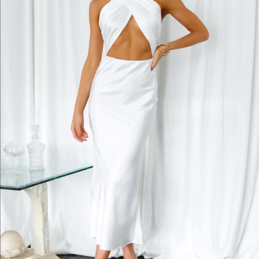 Hello Molly white satin halter dress